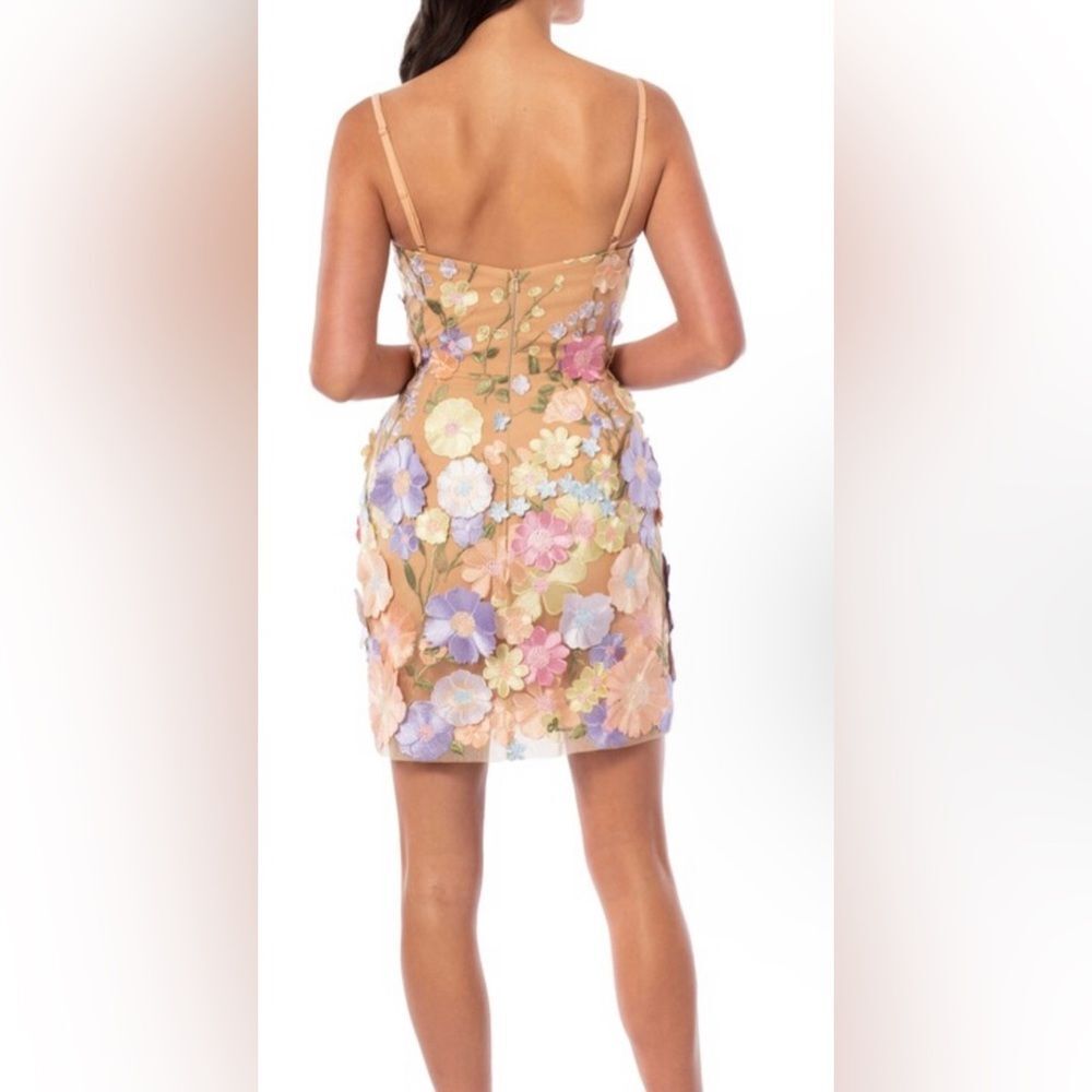 Helsi Hilma 3D Floral Appliqué Mesh Mini Dress Pastel Pink Lavender Nude Large - Picture 2 of 15